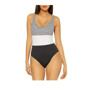 BLEU Women's Black Tank Removable Cups Deep V Neck One Piece Swimsuit 6#001